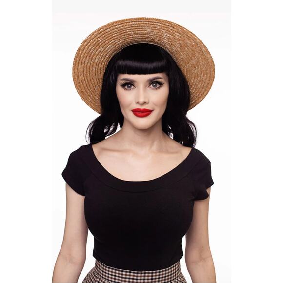 Retrolicious Retro Boat Neck Top in Black - Picture 2 of 10